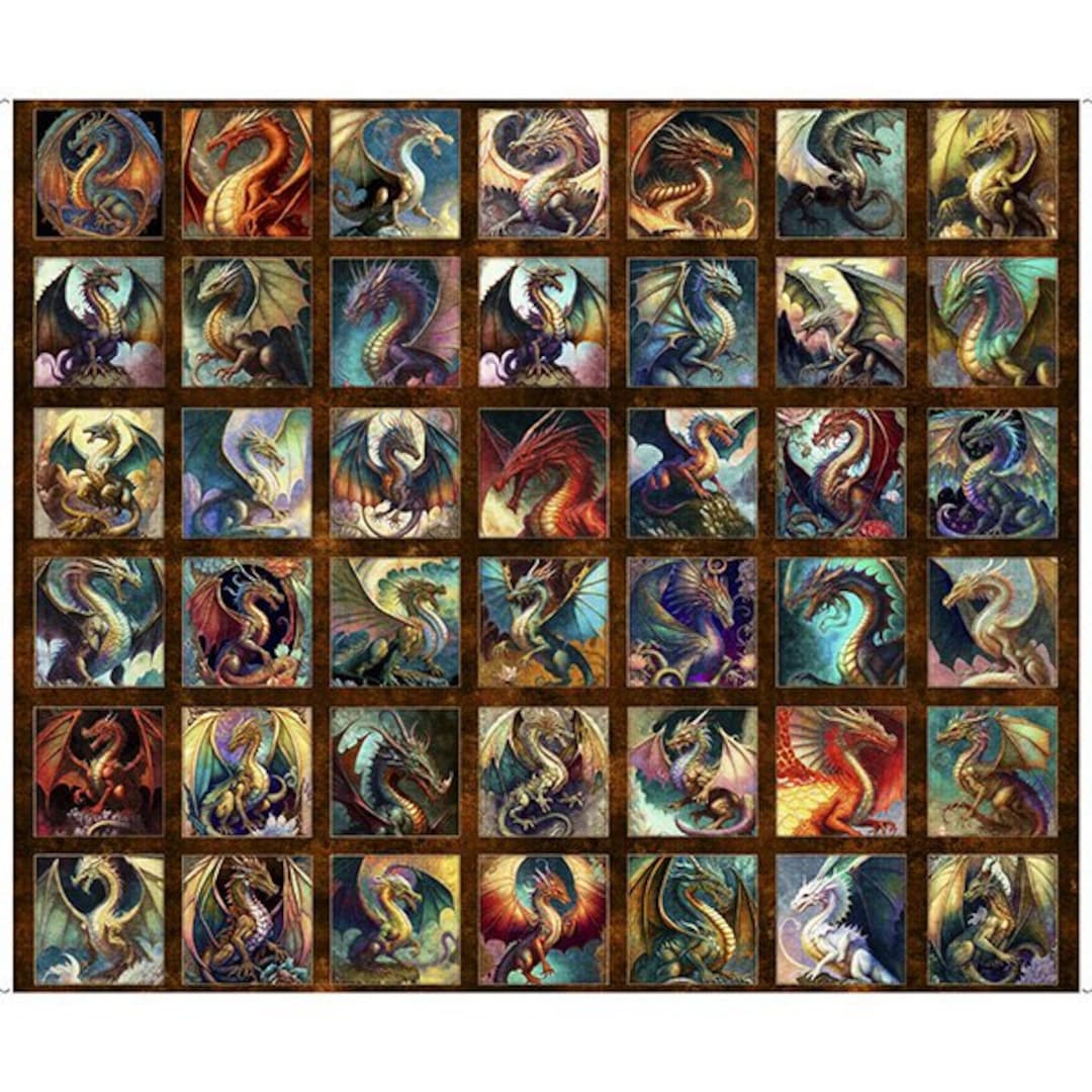 Dragon Fyre Quilt Panel by QT Fabrics / Small Dragon Picture Patches