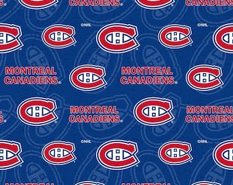 Tecido de algodão com estampa do Montreal Canadiens da NHL / Face Off (vendido por metro) / Sykel Hockey Fat Quarters e tecidos por metro