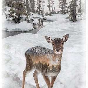 Deer Fabric Panel / Fawn - Call of The Wild 30" Panel Call of the Wild Deer Panel 30in x 43in by Hoffman Quilting Fabric Panels image 1