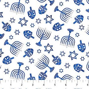 Hanukkah Fabric - Menorahs Dreidels Star of David Fabric, Starlight Collection by Northcott Fabrics, Material Yardage & Fat Quarters