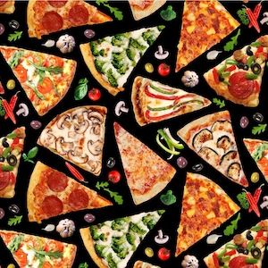 Pizza Fabric / Foodie Pizza Yardage / Food Fabric / Pizza Slices Fabric/ Favorite Foods by Elizabeth&#39;s Studio Yardage  and Fat Quarters