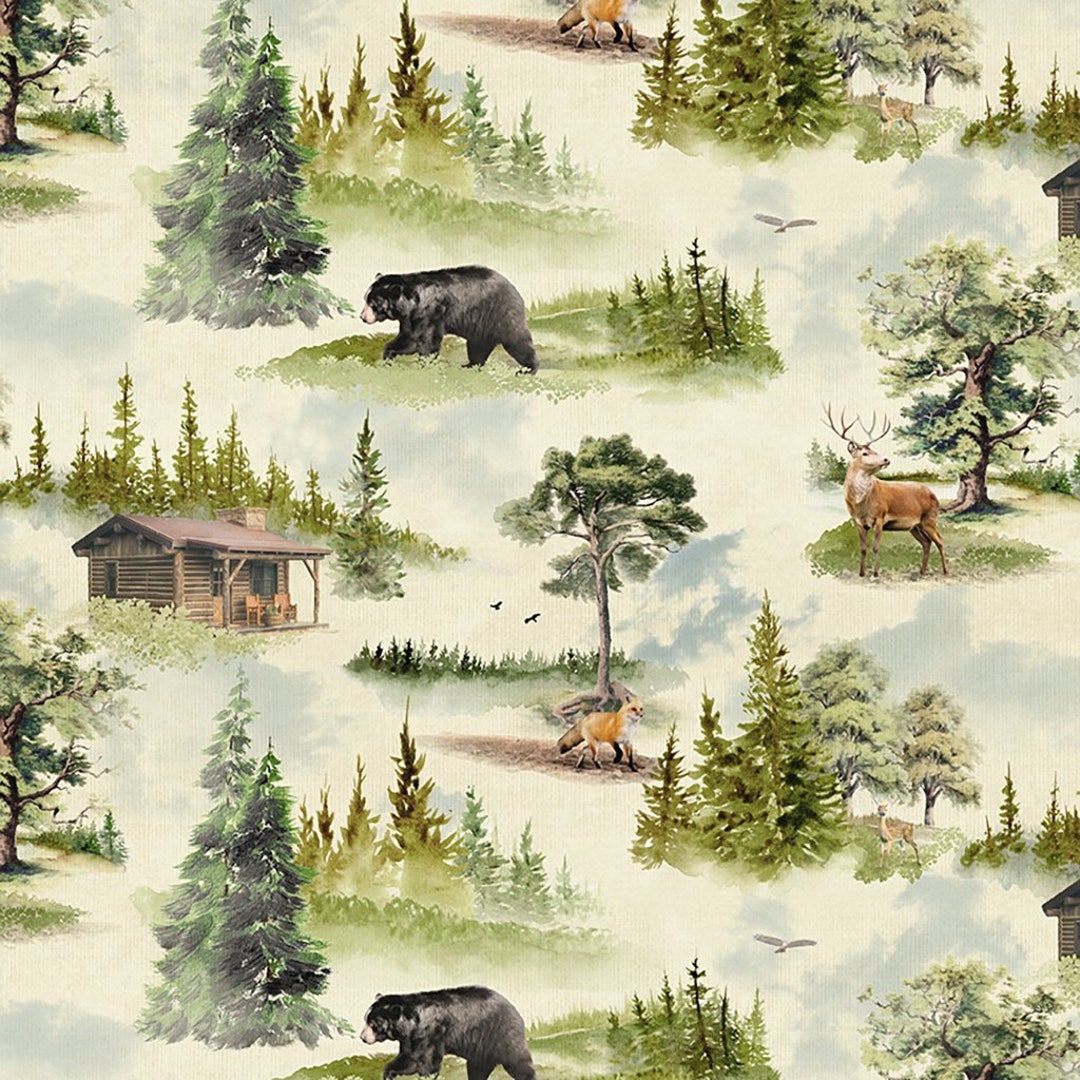 Back Country Scenic on Butter Fabric by Clothworks Material Yardage and