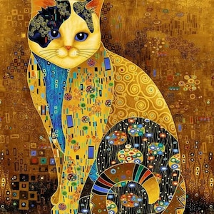 Cleo Golden Bejeweled Cat Fabric Panel / Cat Panel 24" by Timeless Treasures  / 24" Cat Panel / Cat Quilt Panel