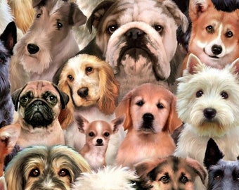 Tela de razas de perros / Petpourrie Tela de mascotas adorables / Elizabeth's Studio / Tela para perros / Fat Quarter and Yardage