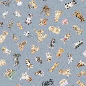 Dogs on Medium Blue Fabric / Whiskers and Paws Nursery fabric by Hannah Dale Maywood Studio Fabric by the yard Fabric Yardage & Fat Quarters