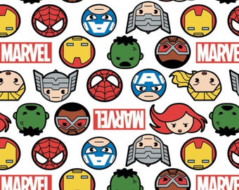 Kawaii Marvel Avenger Faces and Logos Fabric / Marvel Kawaii Collection by Camelot Fabric by the Yard, Yardage & Fat Quarters Available
