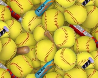 Softball Fabric by the yard / Softball Fabric / Elizabeth Studio 426 / Sports Fabric  / Softball Fat Quarters and Yardage