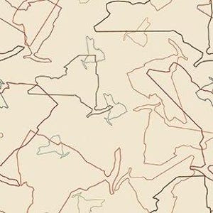 New York State Map Toss auf cremefarbenen Stoff, I Love New York von Riley Blake Stoff, All New York State Shop Hop Fabric Birdie & Fat Quarters