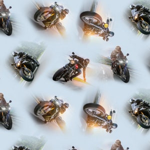 Motorcycle Dream Ride Allover Cotton Fabric / Biker Fabric / Bikes on Black / Elizabeth Studio&#39;s Motorcycle Fat Quarter & Yardage