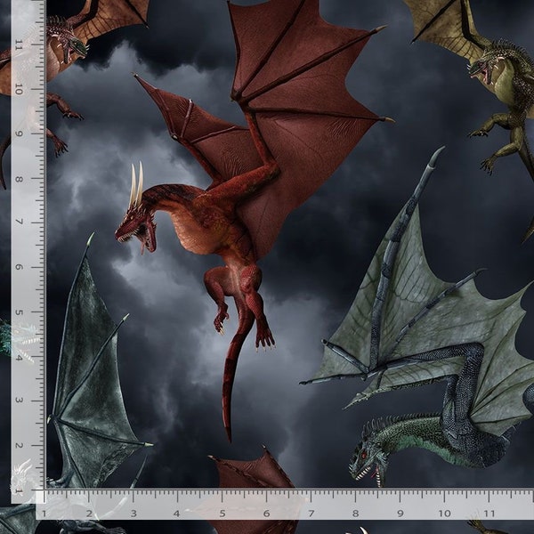 Dragon Battle Fabric by the Yard / Dragon's Lair Collection by Timeless Treasures / Cotton Fabric by the yard, & Fat Quarter