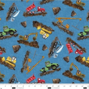 Construction Equipment Fabric, Let's Get Building by Blank Quilting  / Fat Quarters, By The Yard, Yardage