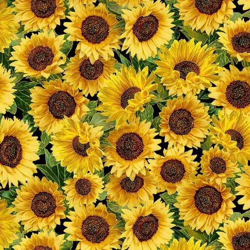 Sunflowers on Green Fabric / Packed Sunflower Yardage / - Etsy