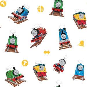 ライリーブレイクのトーマスとなかまたちコレクションのメイン生地、ヤードとファットクォーターが入手可能