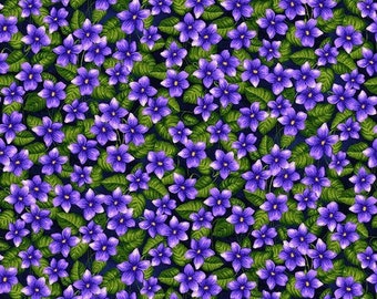 Violets Allover Floral Fabric Nature's Affair Collection by Henry Glass, Floral Blender Fabric Yardage & Fat Quarters