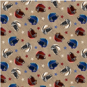 Motorcycle Fabric By The Yard /  Motorcycle Helmets on Tan Fabric / Live to Ride Collection from Blank Quilting / Fat Quarter and Yardage