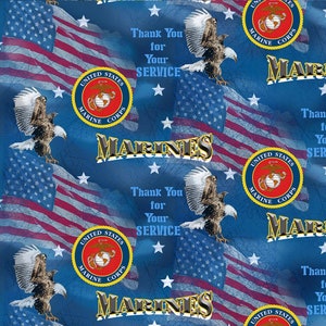 Military Flags Marines Fabric, Thank You for your Service Military Fabric / Sykel 1253-M Military Fabric By The Yard and  Fat Quarters