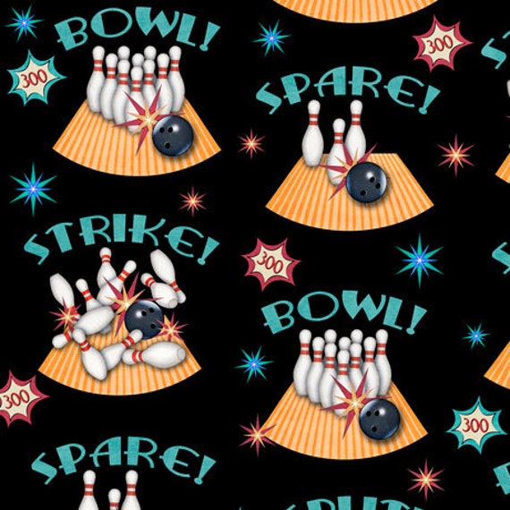 Bowling Fabric by the yard / Retro Bowling Signs / BOWLARAMA Etsy