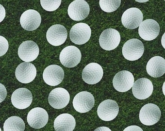 Golf Fabric / Golf Ball on Green Grass by the yard  from Robert Kaufman Sports Life 19494-47, Yardage and Fat Quarters available