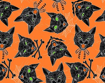 Scaredy Cats White Purr-fect Halloween Fabric by Terri Degenkolb