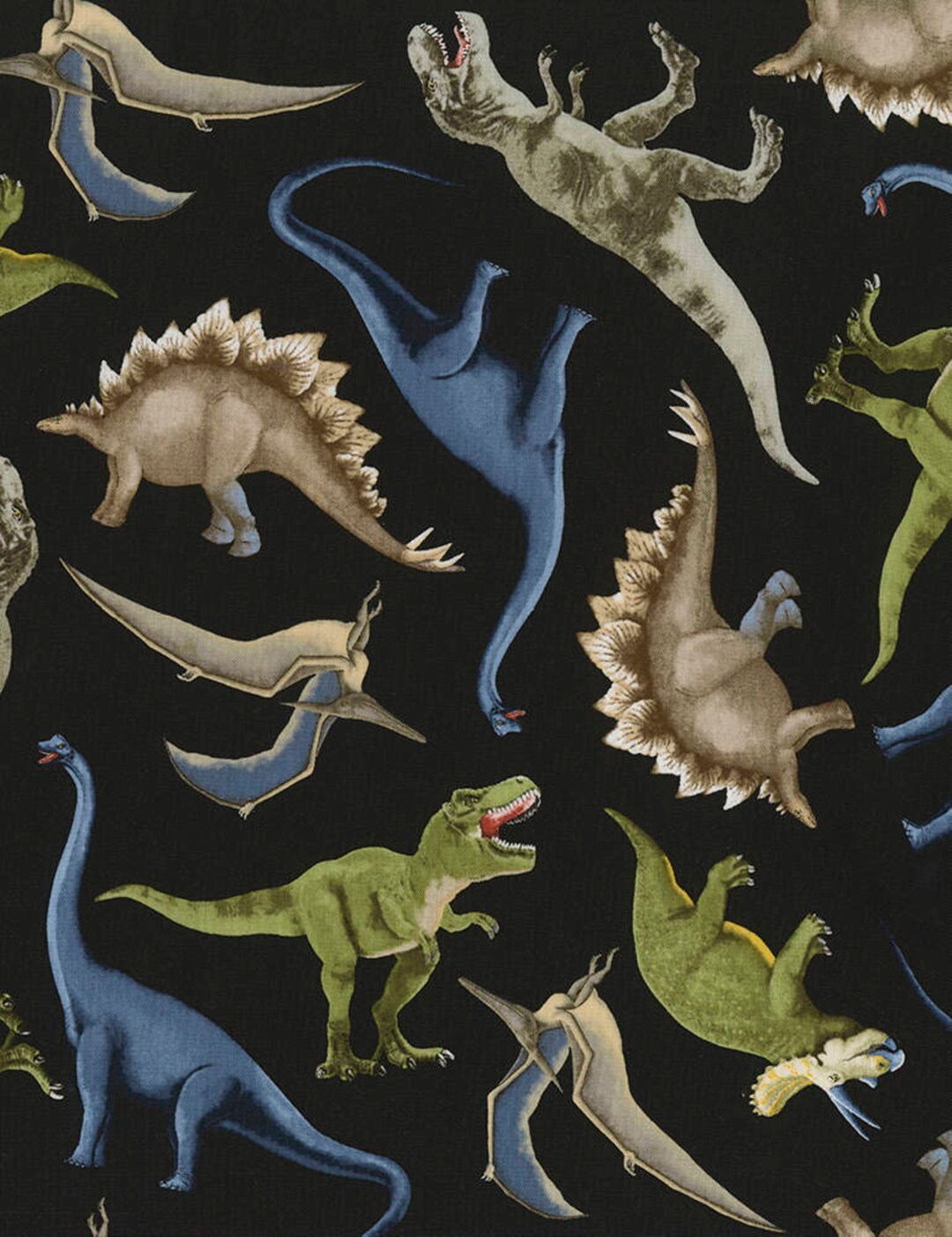 Dinosaur Fabric / Dinosaurs on Black Fabric / Timeless Treasures Dino ...