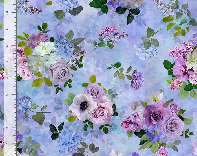 Floral Fabric, Roses Tossed Floral Bouquet Fabric by Timeless Treasures ...