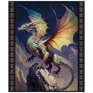 Dragon Fyre Quilt Panel by Quilting Treasures Fabrics / Flying Dragon Fabric by the Panel / 36" x 43" Digital Cotton Quilting Panel