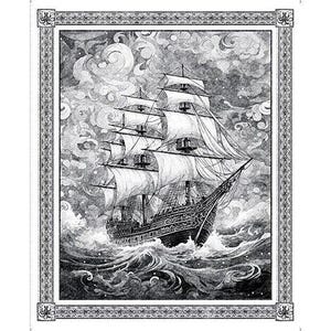 Panneau en tissu de navire/panneau de bateau de goélette de 36 po. en gris Ocean Blues by QT Panneau de tissu/panneau de tissu capitonné tempête en mer bateau océan