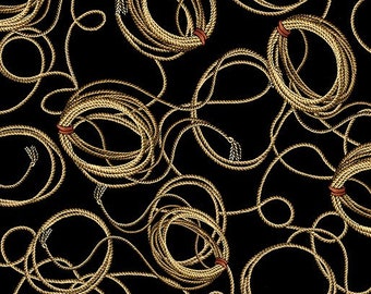 Yellowstone Lasso on Black by Benartex Fabric Wild Wild West Yardage Western Fabric by the Yard & Fat Quarters