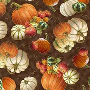 Fall Fabric, Pumpkins and Gourds on Brown / Autumn Forest Collection by Quilting Treasures Autumn in the Air Yardage & Fat Quarter Fabric