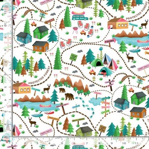 Camping pittoresque sous les étoiles sur tissu blanc par Timeless Treasures / tissu vintage Camper / Yardage Fat Quarters
