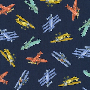 Air Planes Fabric by the yard / Airplanes on Navy American Vintage by Robert Kaufman Aviation Fabric / Airplane Fat Quarters