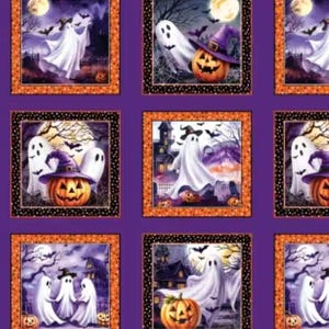 Halloween Fabric Panel / Ghost Picture Patch 24" Panel Ghostly Soiree by Benartex Fabrics Halloween Panel
