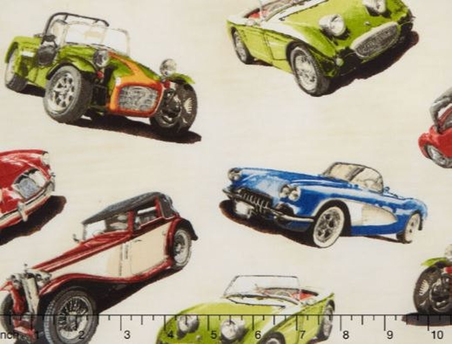 Vintage Car Fabric / Classic Cruisers on Cream Antique Car | Etsy