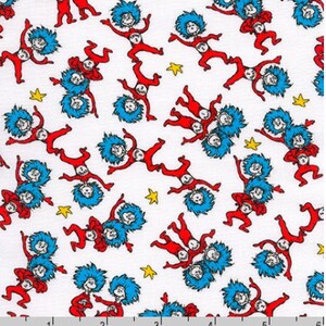 Dr Seuss Fabric / Thing One and Thing Two, Mini Prints / A Little Dr. Seuss by Robert Kaufman, Yardage & Fat Quarters Available