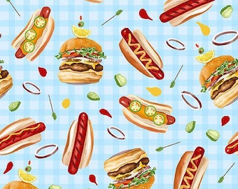Hotdogs and Hamburgers and Food Grill Master by Blank Quilting Fabric  / Foodie Fabric by the Yard & Fat Quarters