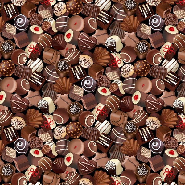 Chocolate Fabric / Chocolate Truffles Candy Fabric  Timeless Treasures Valentine's Party Fabric Yardage & Fat Quarters Available