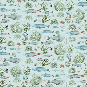 Ocean Life Fish Fabric by the yard by Dear Stella / Ocean Coral & Sea life Fabric Fat Quarter and Yardage