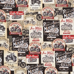 Motorcycle Fabric By The Yard / Multi Motorcycles for Sale Fabric / Timeless Treasures FUN-C8049 / Fat Quarter and Yardage