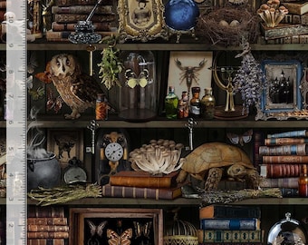 Witch Apothecary Book Shelf Fabric / Magic Books and Potions Library Fabric by Timeless Treasures Halloween Fabric Yardage Fat Quarters
