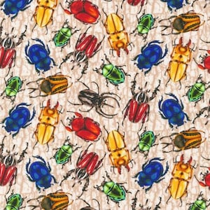 Kevers op crèmekleurige stof op maat gesneden / Potten met insecten en insecten / You Bug Me van Paintbrush Studio bugs Yardage & Fat Quarters beschikbaar