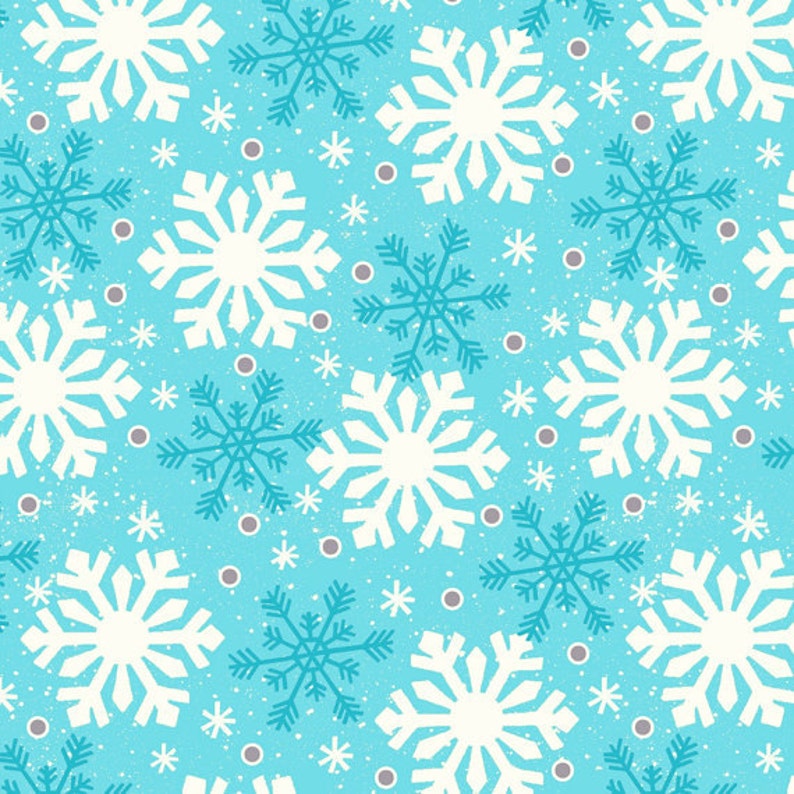 Snowflake Christmas Cotton Fabric Aqua Blue Wilmington All Bundled Up ~ Yard