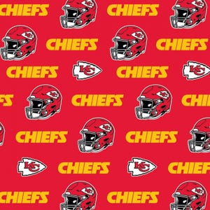 NFL Kansas City Chiefs Fabric / Licensed NFL Cotton Fabric from Fabric Traditions 58" Wide / Football Fabric by the yard image 1