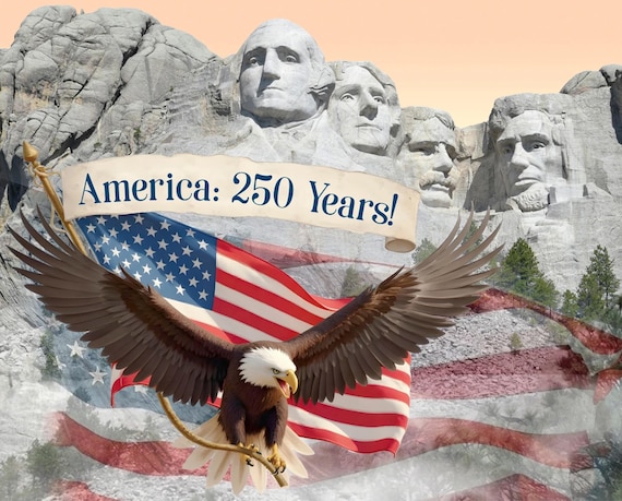 Mount Rushmore and Eagle America 250 Years 36" Panel by David Textiles  / Eagle and Flag Quilt Fabric Panel, Great for QOV