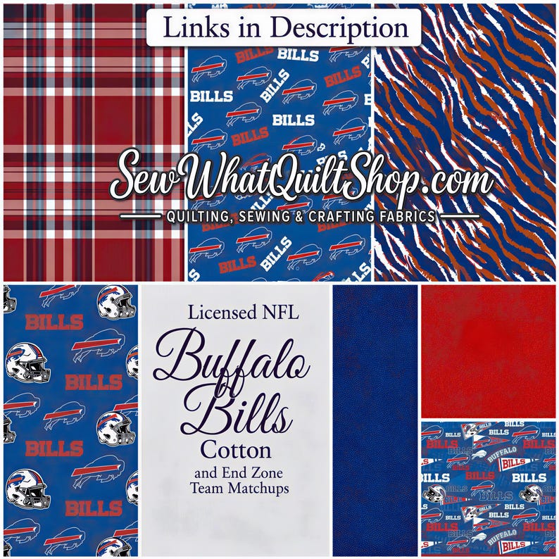 The image is a collage of six different fabric patterns, each with a unique design and color scheme. The patterns include plaid, buffalo buffalo, zebra stripes, solid red, solid blue, and solid white.