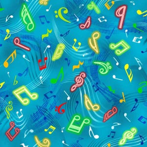Note musicali su Teal Rockin' Out di Oasis Fabrics 100% cotone / Tessuto Fat Quarter e metraggio