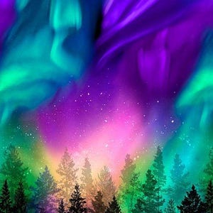 Aurora Borealis Northern Lights Panel 24″ Quilt Fabric Panel / Aurora Collection by Timeless Treasures Quilting Fabric Panel