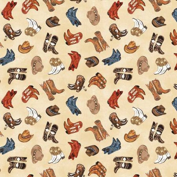 Heart of the West Brown Boot Toss Sundance Ranchwear Cowboy Boots  Fabric by Windham Fabrics / Cotton Yardage & Fat Quarters