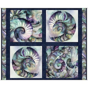 SeaShell Pillow 36&quot;Panel / Seashell Soiree by QT Fabrics / Seashell Fabric Panel Beach Sea Shell