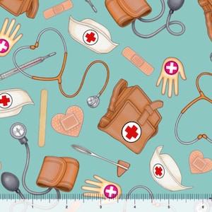 What The Dr Ordered Medical Nursing Toss Fabric by the yard from QT Fabrics, Military, Police, Fire, Medical First Responder, QOV Collection