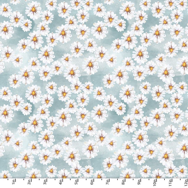 Happy Harvest Daisy Bunch on Blue Fabric by 3 Wishes Fabric Cotton Flowers and Florals and Support Essential Basics Yardage & Fat Quarters